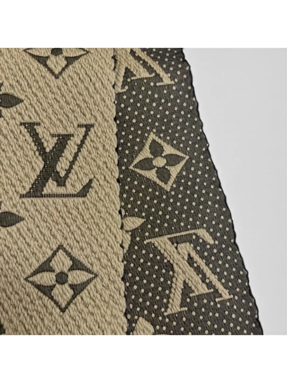 Louis Vuitton Logomania Scarf Wool Silk Fringe Greige